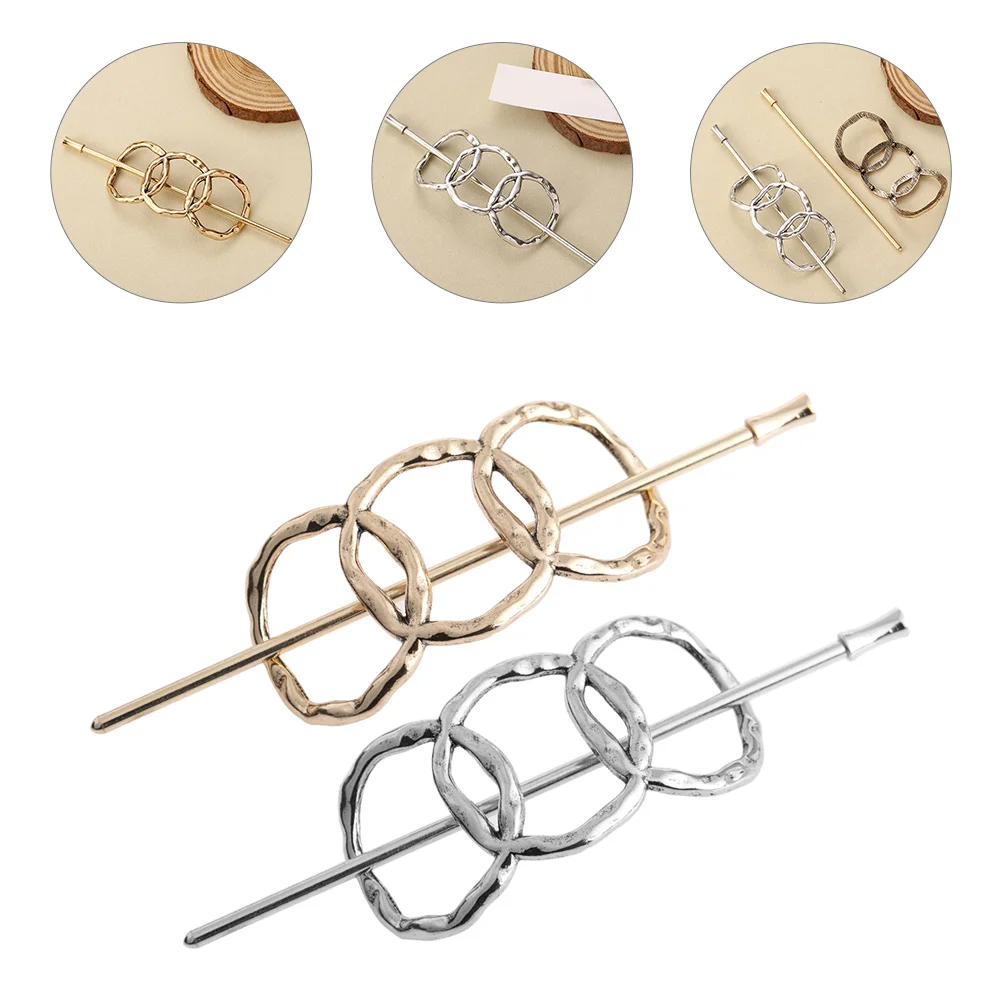 

2 Pcs Alloy Vintage Hairpin Bun Accessories for Women The Circle Chopstick Decorative Headdress