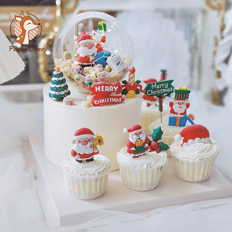 Babbo Natale Elk Christmas Cake Topper Happy New Year Party Supplies Pupazzo Di Neve Tree Anniversary Baking Decoration Regali Carini