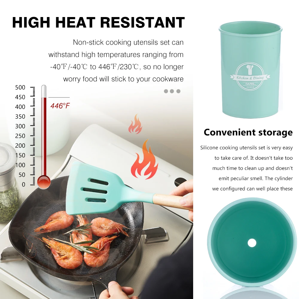 Silicone Kitchenware Cooking Utensils Heat Resistant Kitchen Non-Stick Cooking Utensils Kitchen Baking Tools with Storage Box