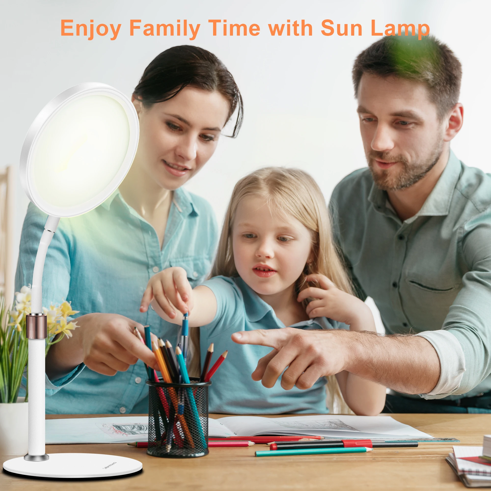 3-in-1 phototherapy table lamp-UV-free full spectrum LED, 10,000 LUX, adjustable brightness and color