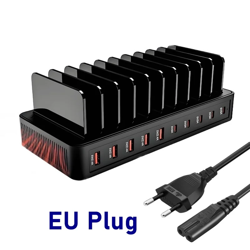 High-Powered 100W Multi-Port Charger with Stand: Supports 10 Devices Simultaneously