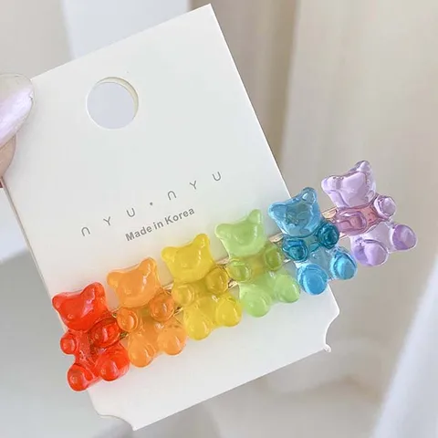 Color Jelly Bear Hair  Barrette Clips Barrettes Cute Cartoon Animal Hairpin Women Girls Hairgrips Hair Acccessories Gifts