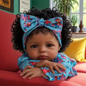 BABESIDE 20 '' Realistic Reborn African American Baby Doll, Real Life Newborn Doll with Outfit & Accessories for Kids Age 3+ 1