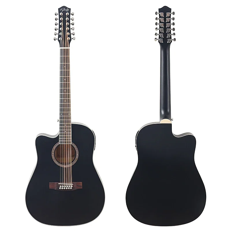 12 String Electric Acoustic Guitar 41 Inch Electric Folk Guitar Spruce Wood Good Handicraft Tuner Pickup Black Left Hand