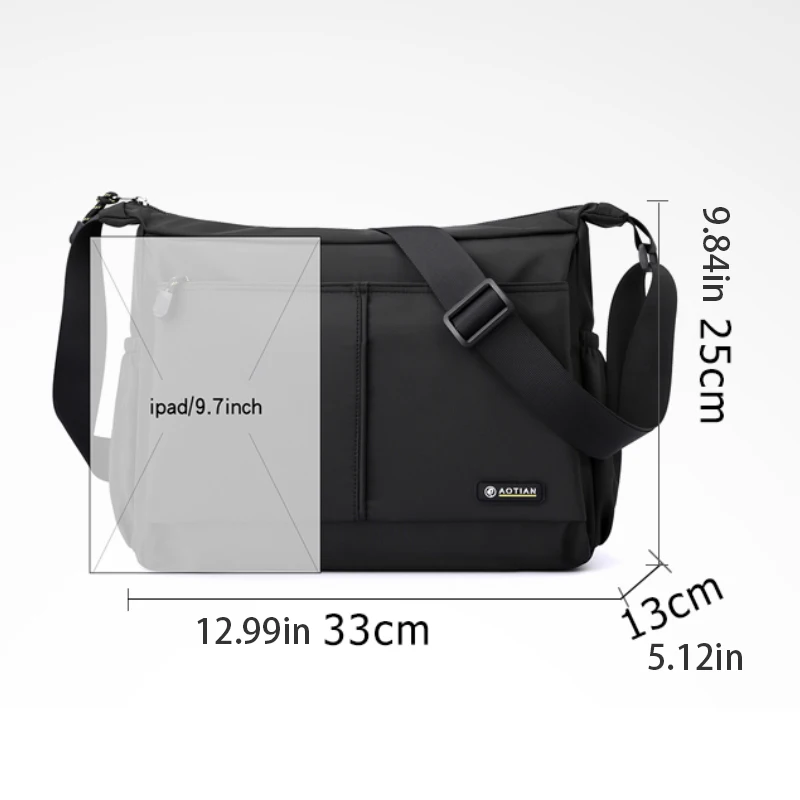 Men's multi pocket casual shoulder bag with adjustable shoulder straps and zipper closure, ideal for daily commuting