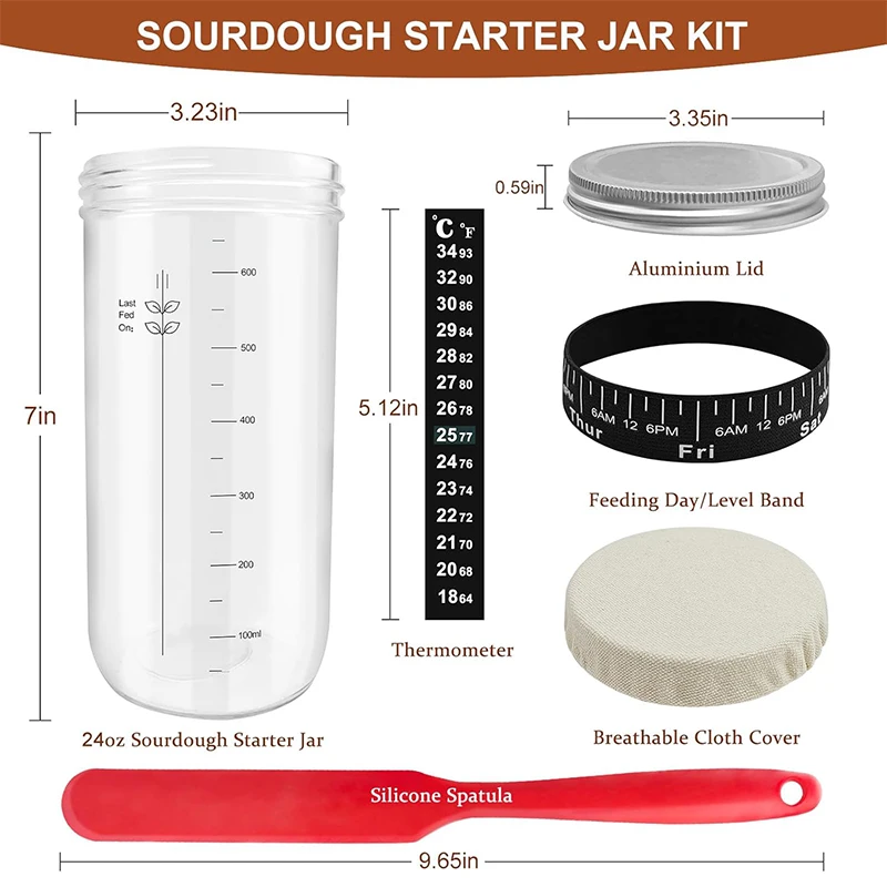Premium Sourdough Starter Jar Kit - 24oz Glass Fermentation Set with Date Marked Feeding Band