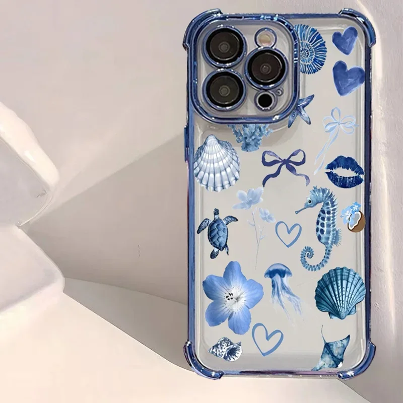 Ocean Jellyfish Shark Scenery Clear Soft Phone Case Cover