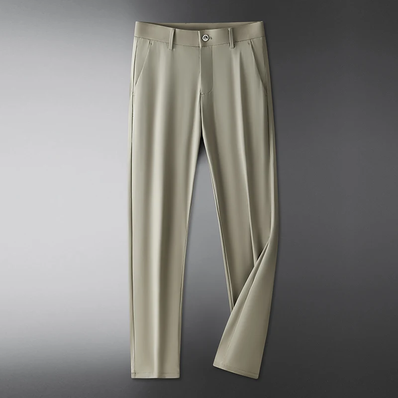 Simple fashion men's casual pants ice silk summer thin section 2024 new business suit pants drape men's pants straight pants