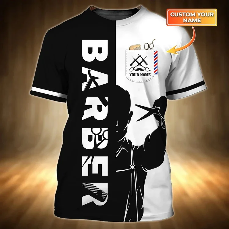 Sommer Mode männer T-shirt Personalisierte Name Barber 3D Gedruckt Unisex T Shirt Neue Barber Shop Geschenk Casual Kurz-hülse DW68 – Detail 17