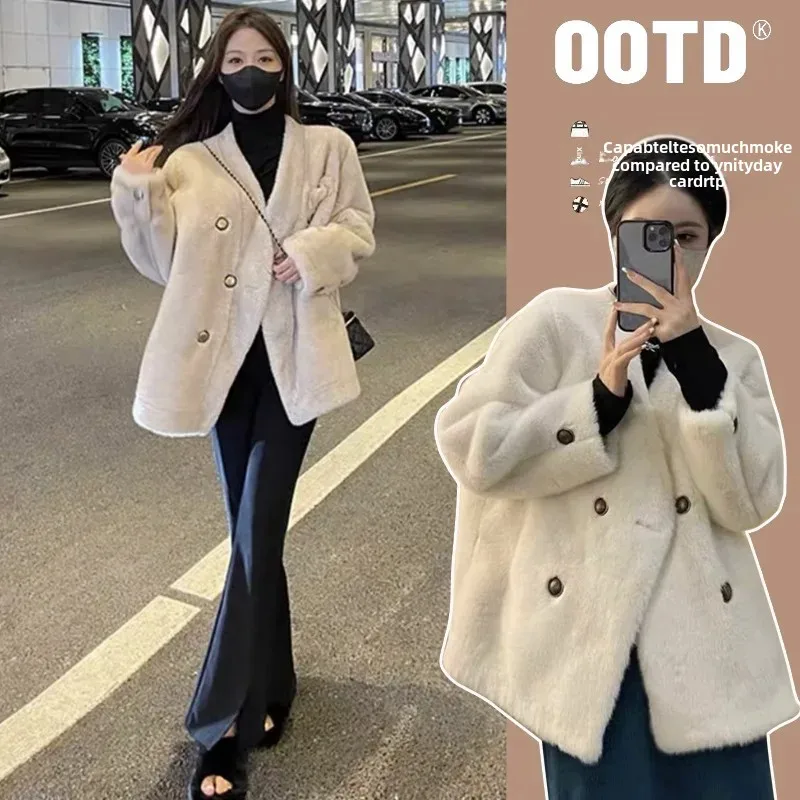 Winter Thickened Mink Fur Coat V-Neck One-Piece for Pregnant Women Soft Plush Outerwear Long Coat/Da Yi/Ma Fei Yi
