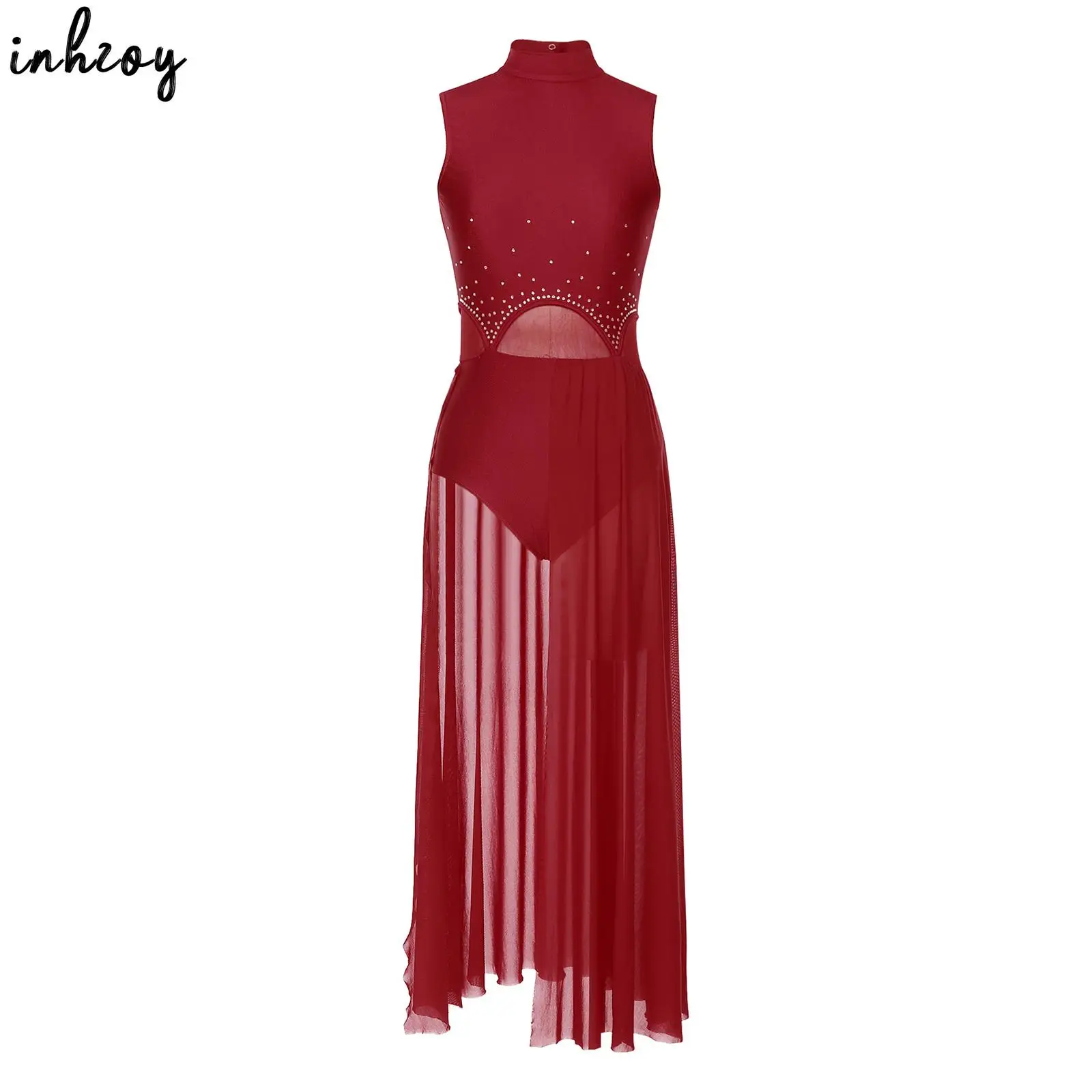 

Женское танцевальное платье, Современное женское платье без рукавов с разрезом, прозрачная сетка, костюм для выступлений