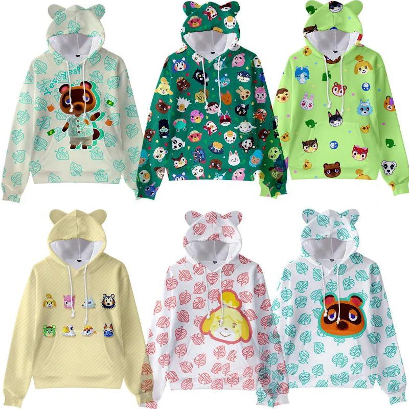 

2 To 14 Years Kids Hoodies Kawaii Cat Ear Sweatshirt Tops Tom Harajuku Cartoon Nook Leaf Pullovers Boys Girls 3D Animal Hoodie