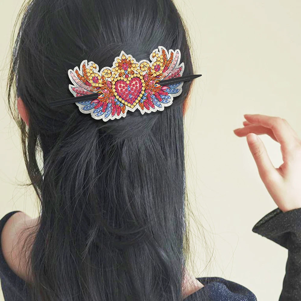 PU 다이아몬드 페인팅 헤어핀 하트 크라운 다이아몬드 헤드웨어 핸드메이드 헤어 스틱 장식 DIY 5D 다이아몬드 헤어핀 여성용