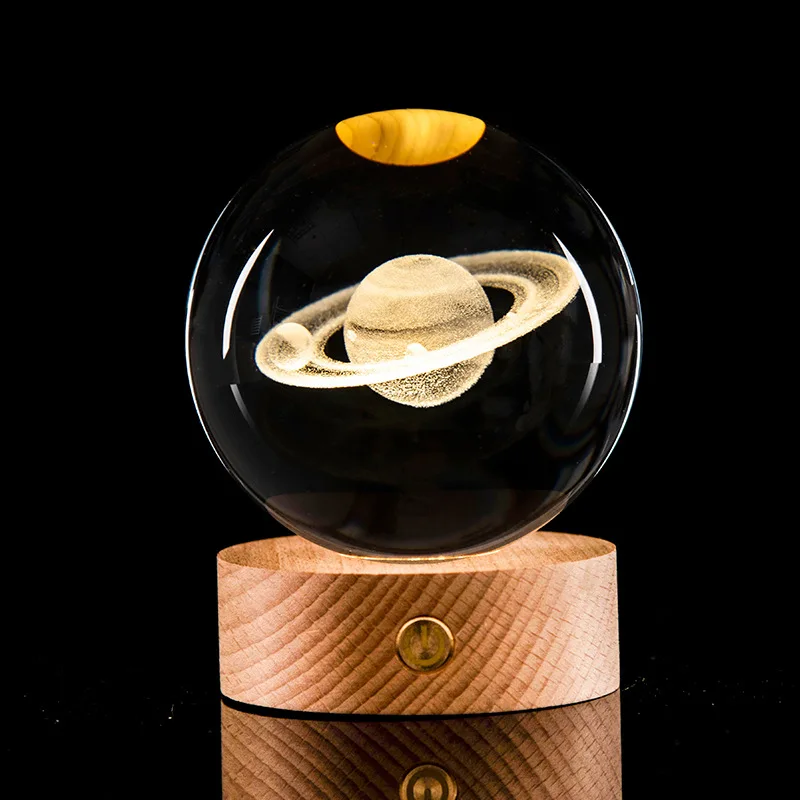 2024 3D 크리스탈 볼 장식, 천문학 태양계 행성 달 우주 비행사 LED 공, 집 눈 유리 글로브 장식, 6 cm, 8cm