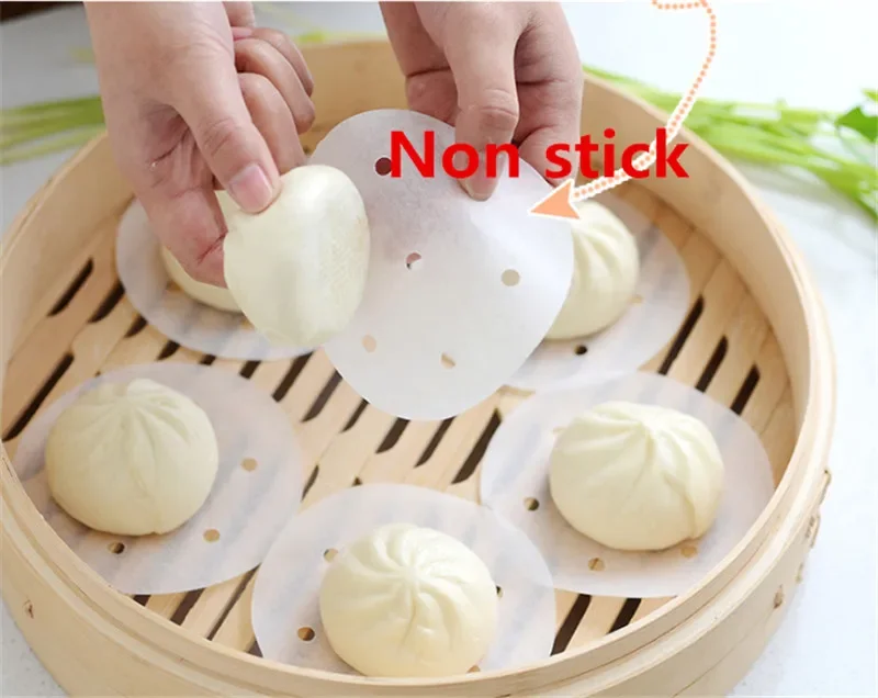 400Pc/Bag Air Fryer bamboo Steamer paper Liners Perforated Wood Pulp Papers Non-Stick Steaming Basket bun Mat Baking For Kitchen