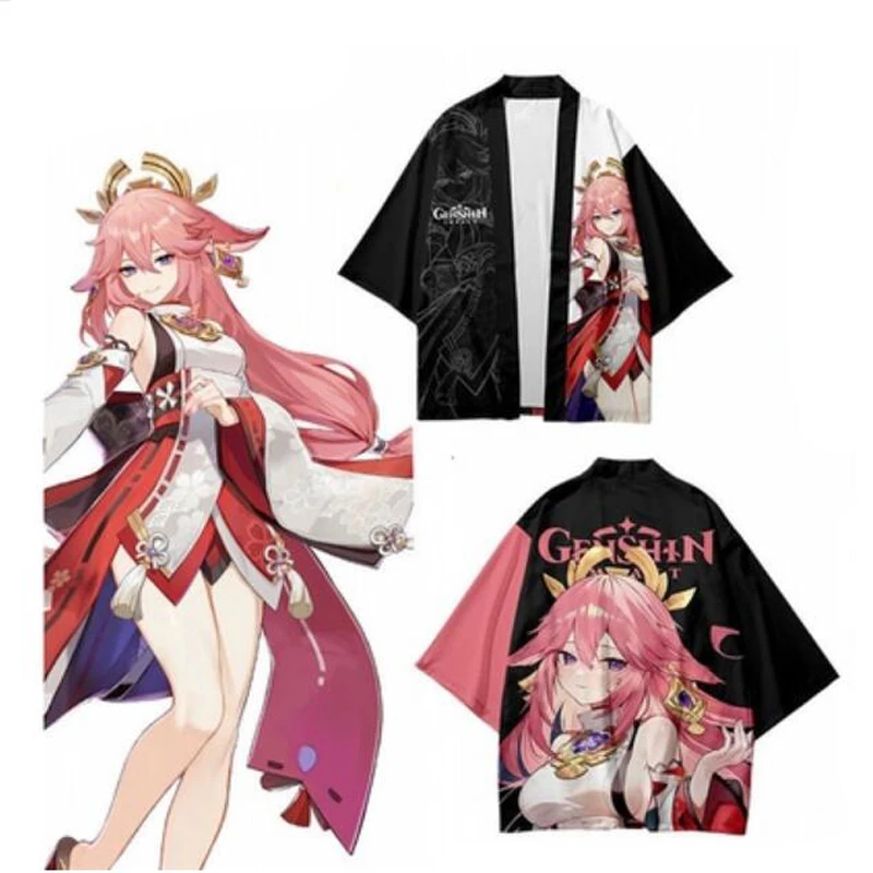 

Кимоно для косплея игры Genshin Impact YAE MIKO из японского аниме хаори юката, модная летняя повседневная крутая рубашка для женщин и мужчин