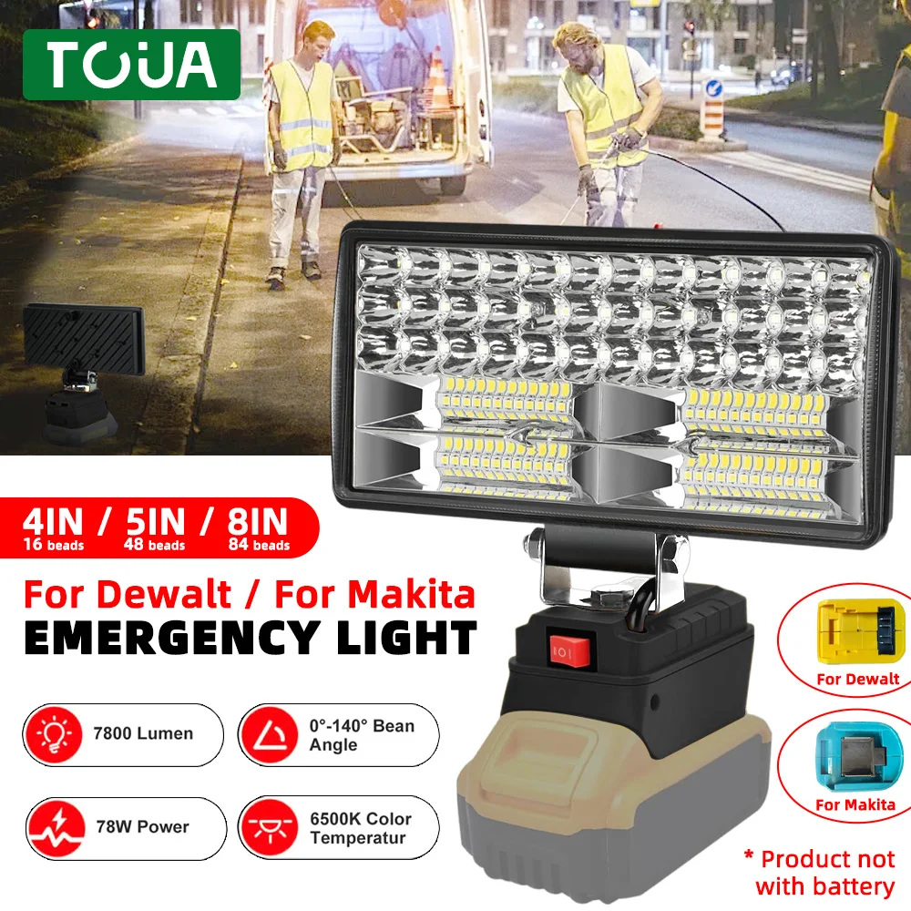 For Makita/Dewalt 18V Li-ion Battery LED Work Light 4/5/8 inch Flashlight Portable Emergency Flood Camping Lamp Practicality Led Flashlight Led Work Light Work Light