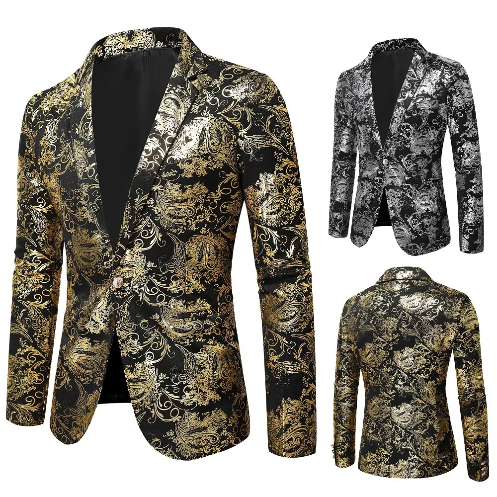 

Spring New Mens slim fit Blazer Jacket High-quality Business Casual Men's Clothing Men's golden light Suit Jacket Size 3XL-M