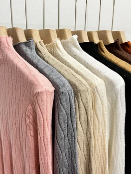 2025 محبوك سترة الياقة المدورة النساء البلوزات الخريف الشتاء الدافئة البلوز سليم القمم لينة سحب الإناث البلوز 6