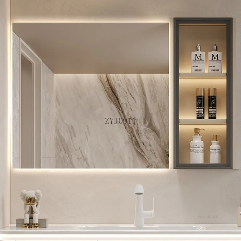Luxury Bathroom Smart Side Cabinets with Light Mirror Cabinet Combination Bathroom Furniture Wall-mounted Mirror Cabinet Set