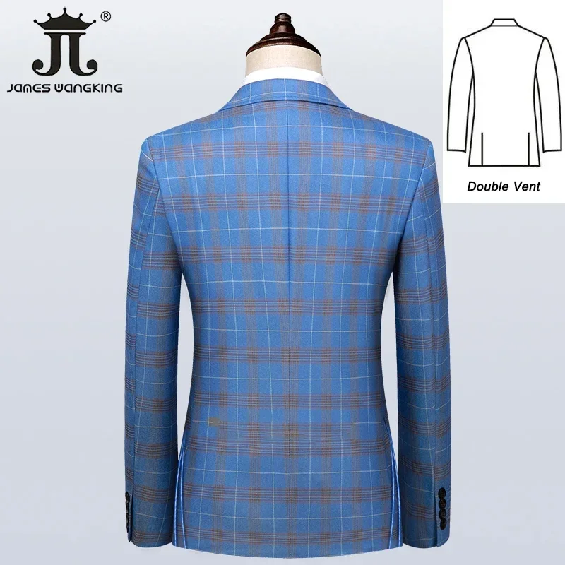 S-5XL Men's Formal Suit 3piece Blazer Vest Pants Luxury Business Blue Plaid Groom Wedding Dress Party Tuxedo formal suit,business men clothing