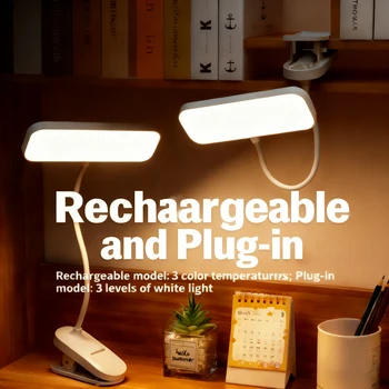 Lampada da scrivania a LED con clip e protezione per gli occhi, 360 °   Lampada da Scrivania LED Flessibile, Ricaricabile USB e Dimmerabile per Camera da Letto, Studio e Lettura