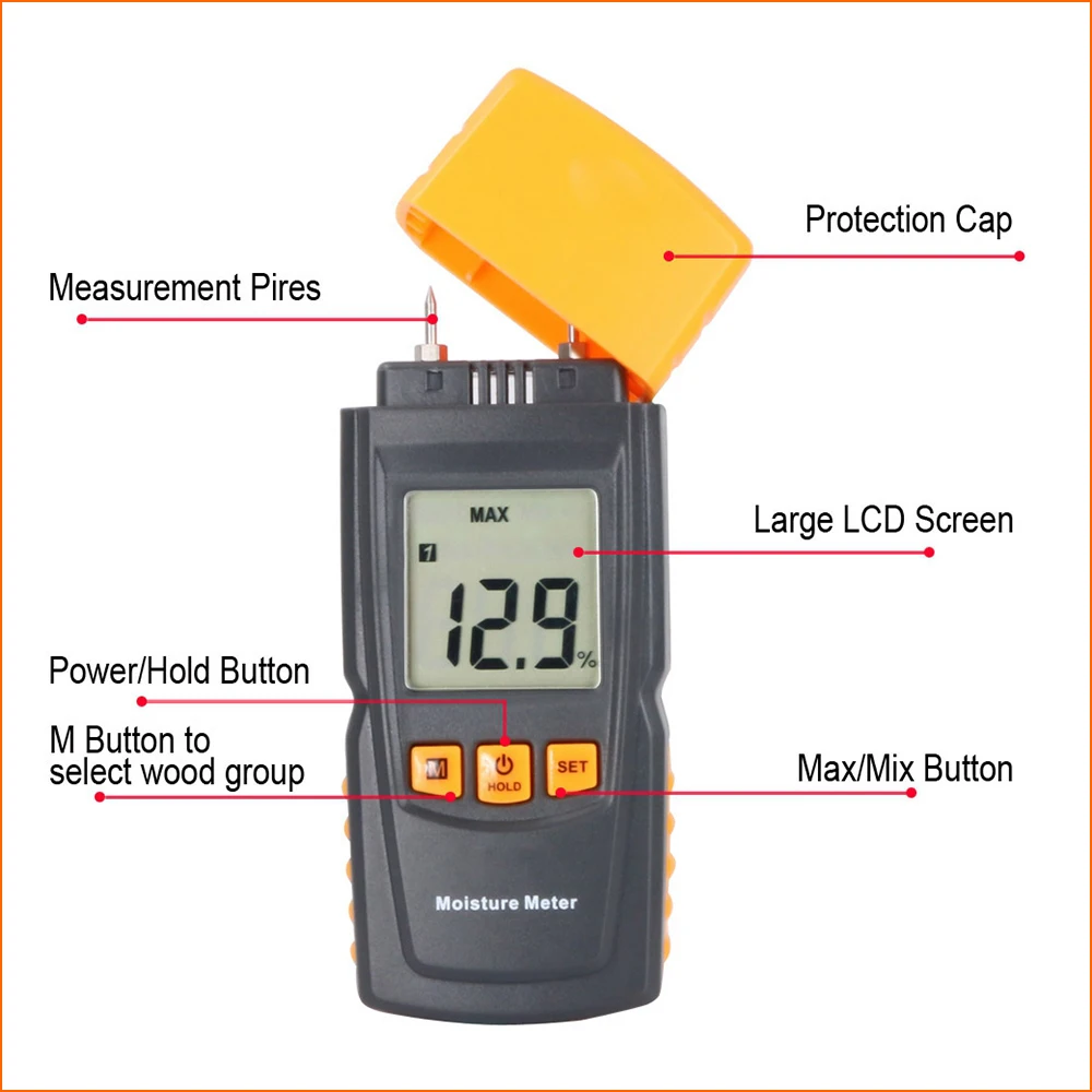 Wood Moisture Tester GM605 Humidity Measuring Device Tester Digital Electrical Tester Hygrometer Portable Wood Moisture