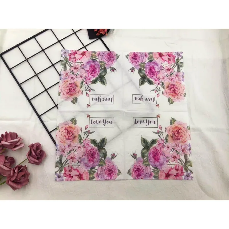 Colourful Napkins Printed Square Paper Napkins Restaurant Floral Facial Tissue Hotel Wedding Table Setting Pure Wood Pulp Paper