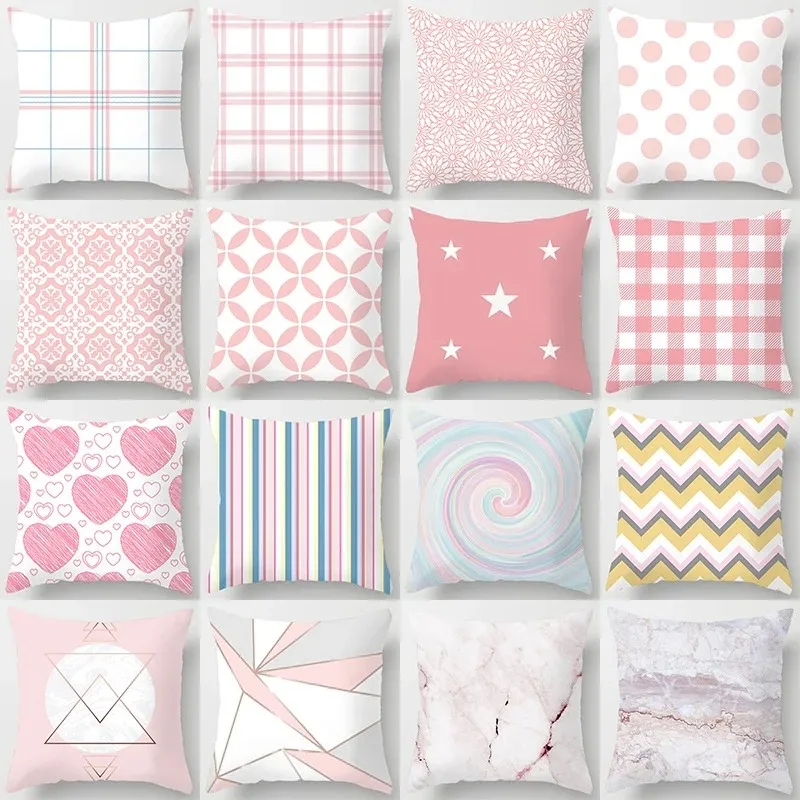 

Office Living Room Home Pillowcase Pink Plaid Striped Pillowcase Car Ornaments
