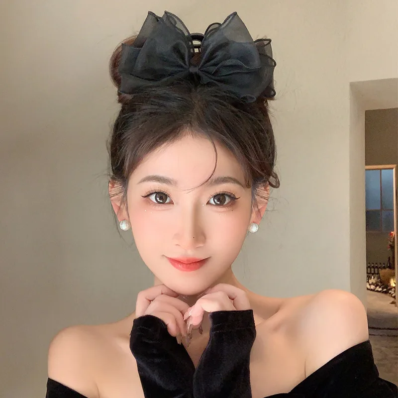 Black Bow Hair Clip Black Satin Hair Bow – The Darling Effect main image 3