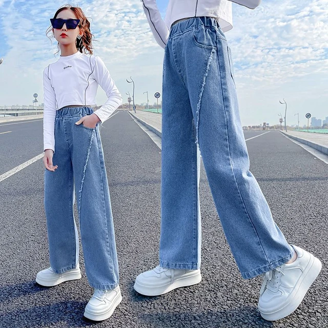 IENENS High Waist Jeans Girl Straight Loose Wide-leg Pants Spring and Autumn  Korean Baggy Jeans Fashion Kids Denim Trousers - AliExpress