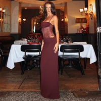 Elegant Lace Cut Out Maxi Dresses for Women 2025 Sexy Spaghetti Strap Patchwork Holidays Party Dress Summer Backless Long Dress - Image 4