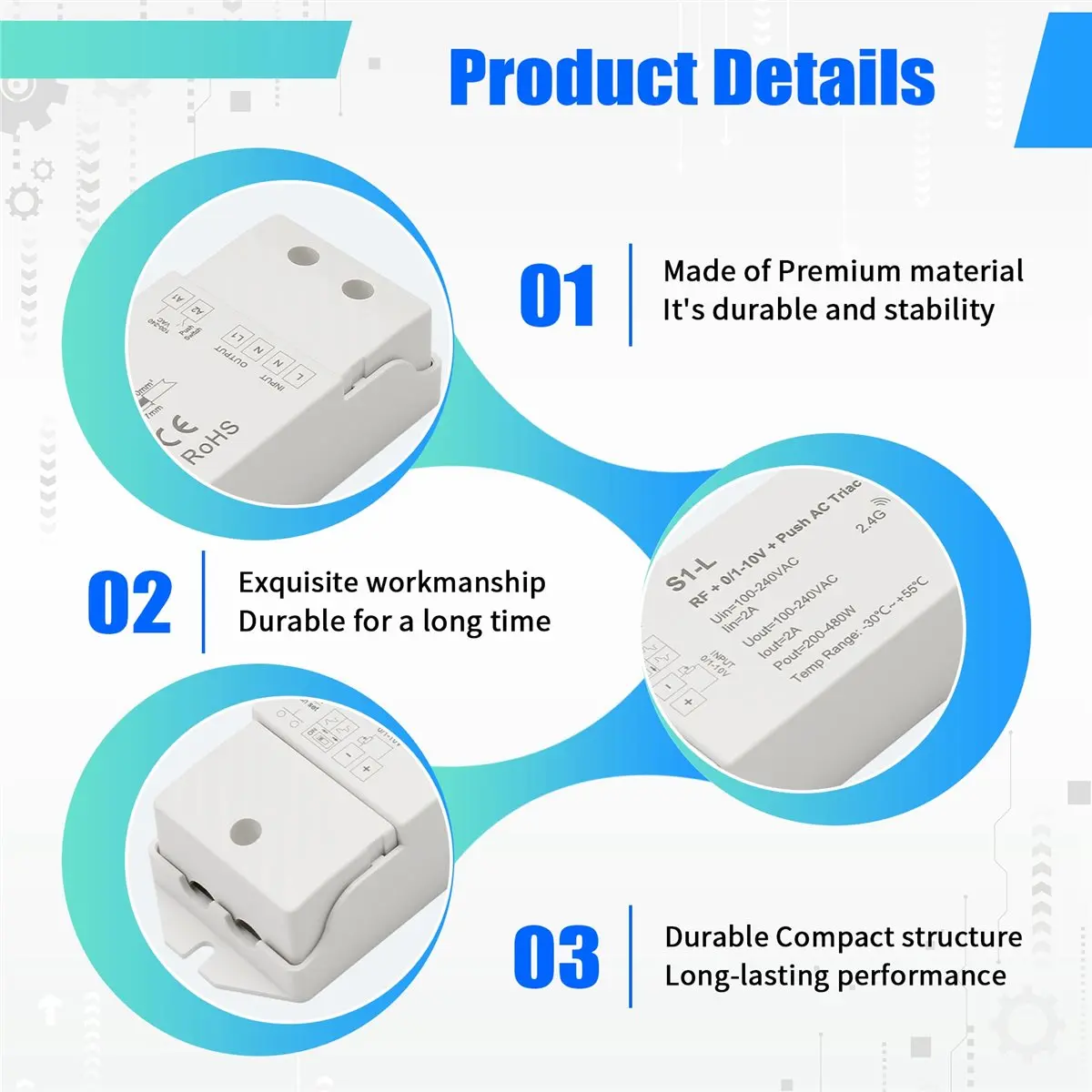 AS62 AC110V-220V RF+0/1-10V + 푸시 AC 트라이액 디머 S1-L 1채널 디밍 가능 단일 색상 백열등 LED 디머