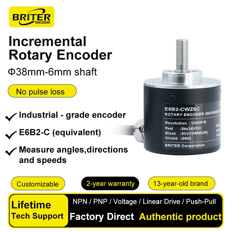 E6B2-C INCREMENTAL ROTARY Encoder 4096 PPR ความละเอียดสูง 6 มม.เพลาแข็ง NPN/PNP/Line DRIVER เอาต์พุต IP54 Rated 1