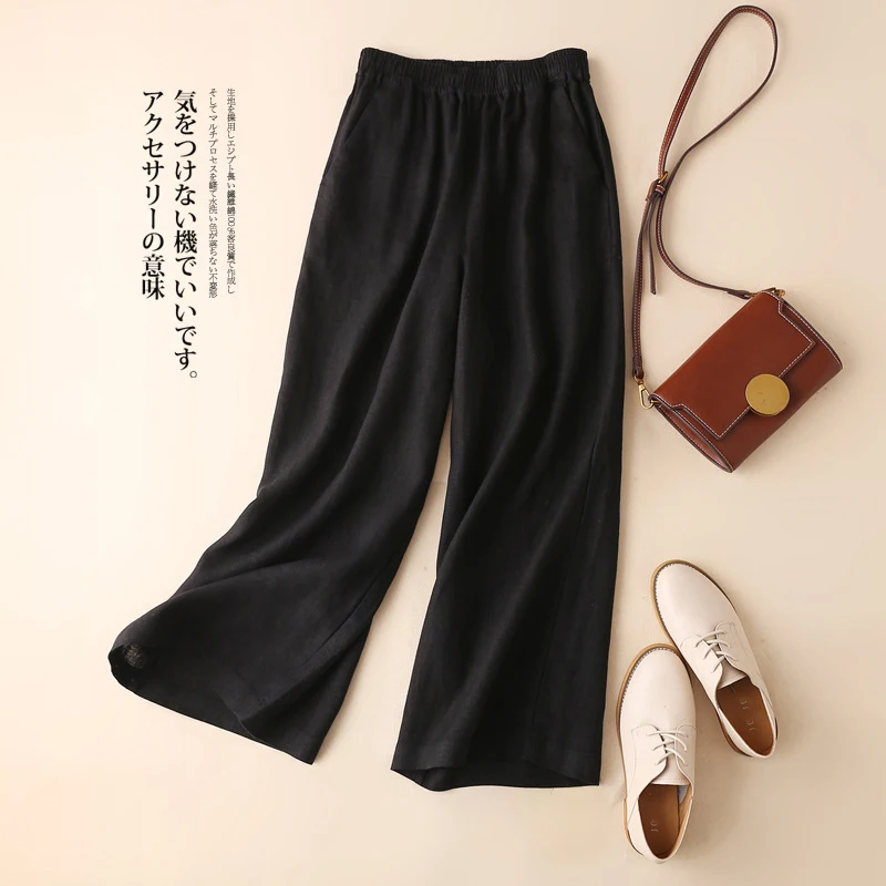 Lucyever Spring Summer Casual Wide Leg Pants Women Solid Color Elastic Waist Cotton Linen Pants Comfortable Soft Loose Trousers palazzo pants Pants & Capris