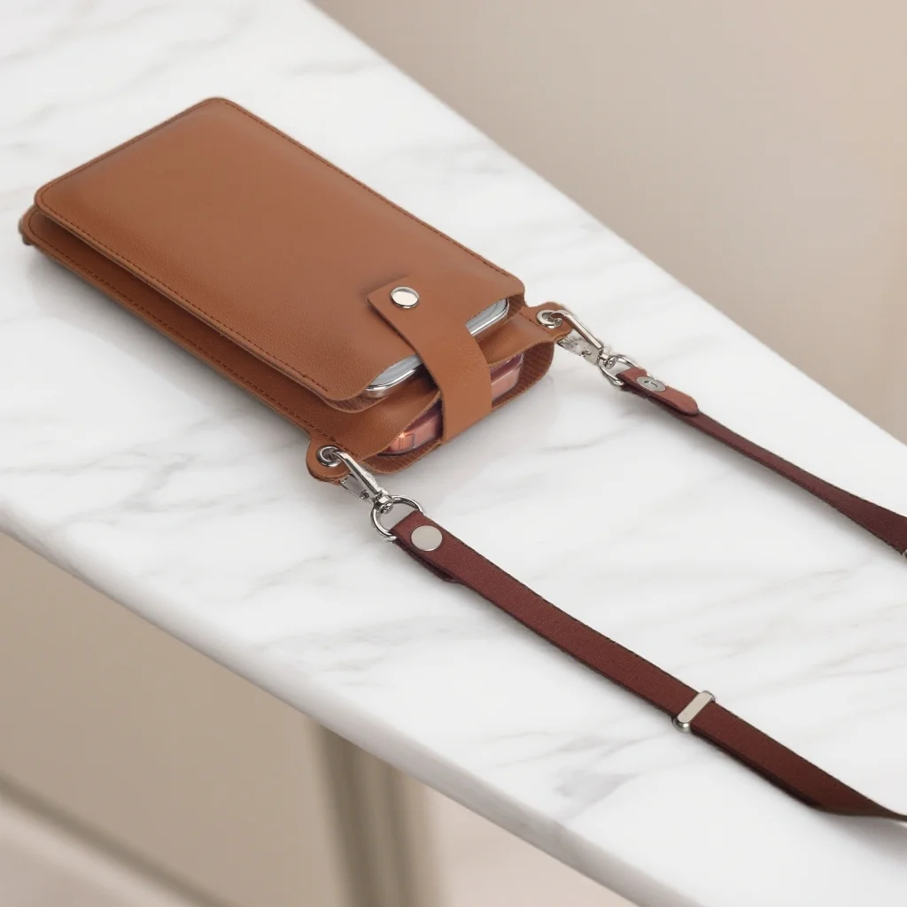 Stylish Magnetic Crossbody Neckband Phone Wallet Leather Case & Universal Lanyard