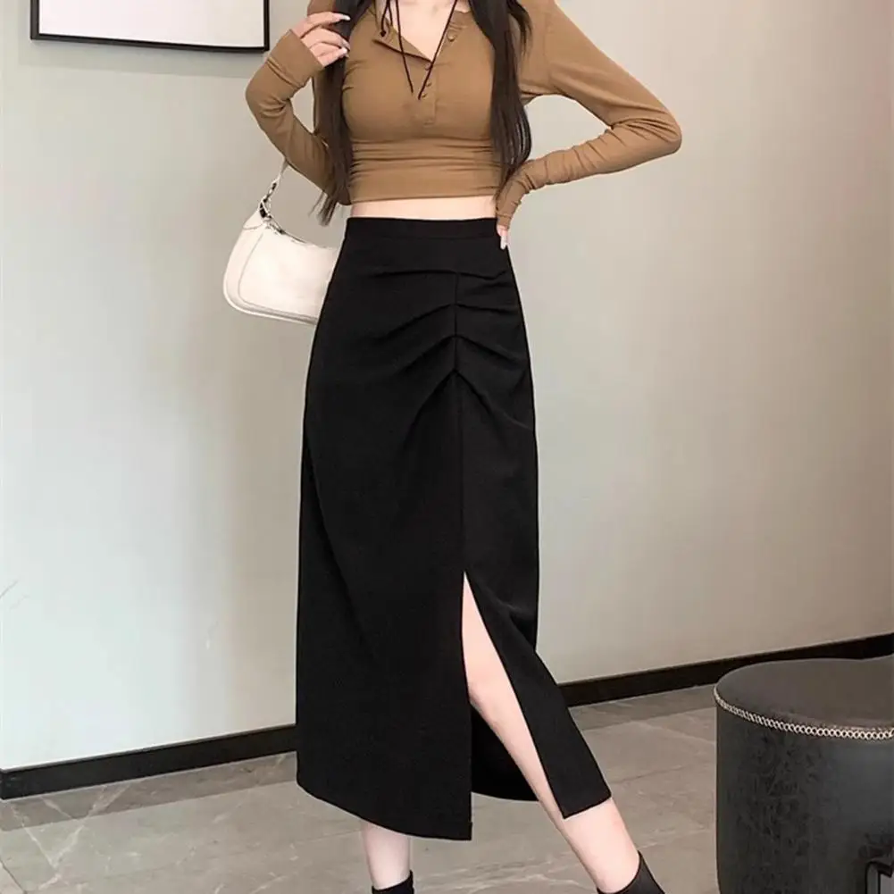 High-waisted Skirt Stylish Women's Midi Skirt Collection High Waist A-line Skirt with Side Slit Design Plaid Loose Fit for Work
