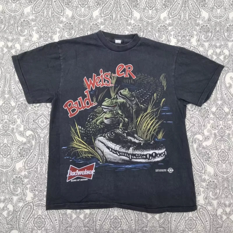 Vintage Budweiser T-Shirt „King of Beer“ Bedrucktes T-Shirt für Männer und Frauen Baumwolle Lässiges Kurzarm-T-Shirt Herren-T-Shirts Herrenbekleidung
