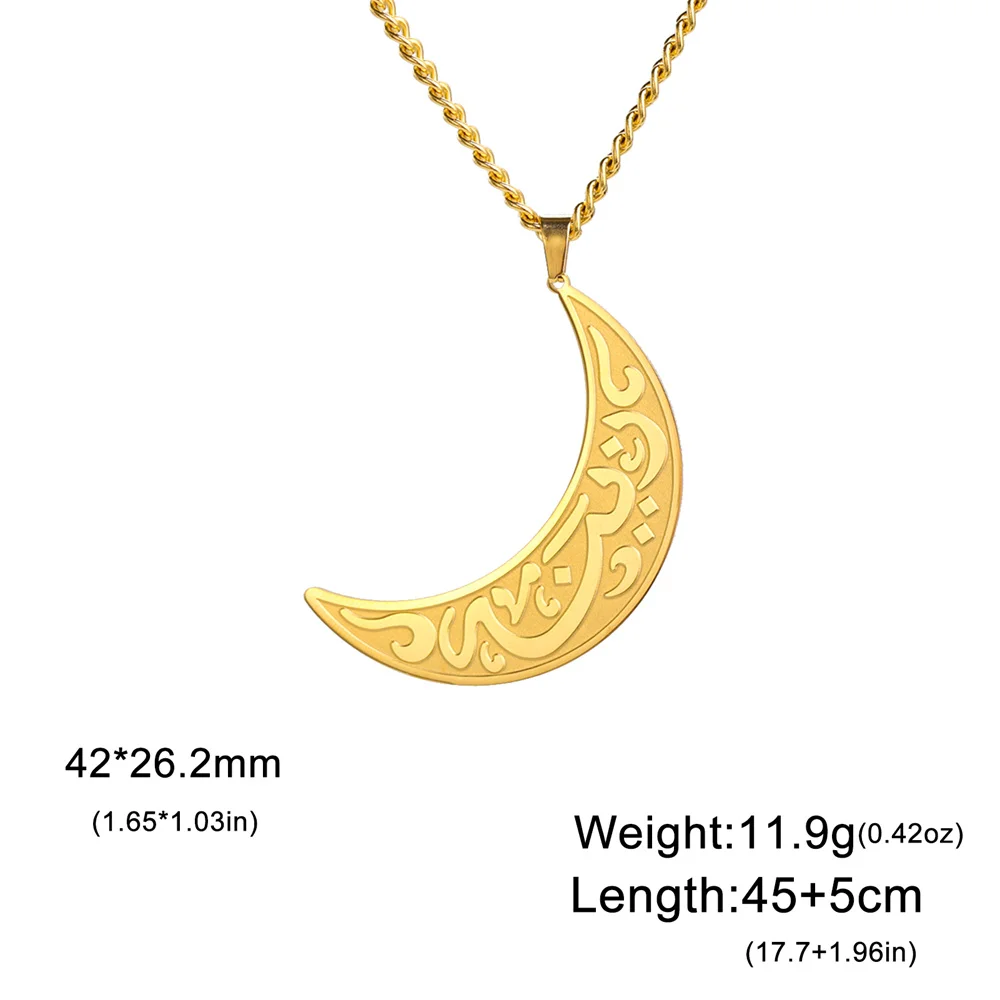 Collana con ciondolo a forma di runa della luna crescente del Corano in arabo islamico Eueavan, in acciaio inossidabile, con collane musulmane Allah, gioielli religiosi_voghion.com