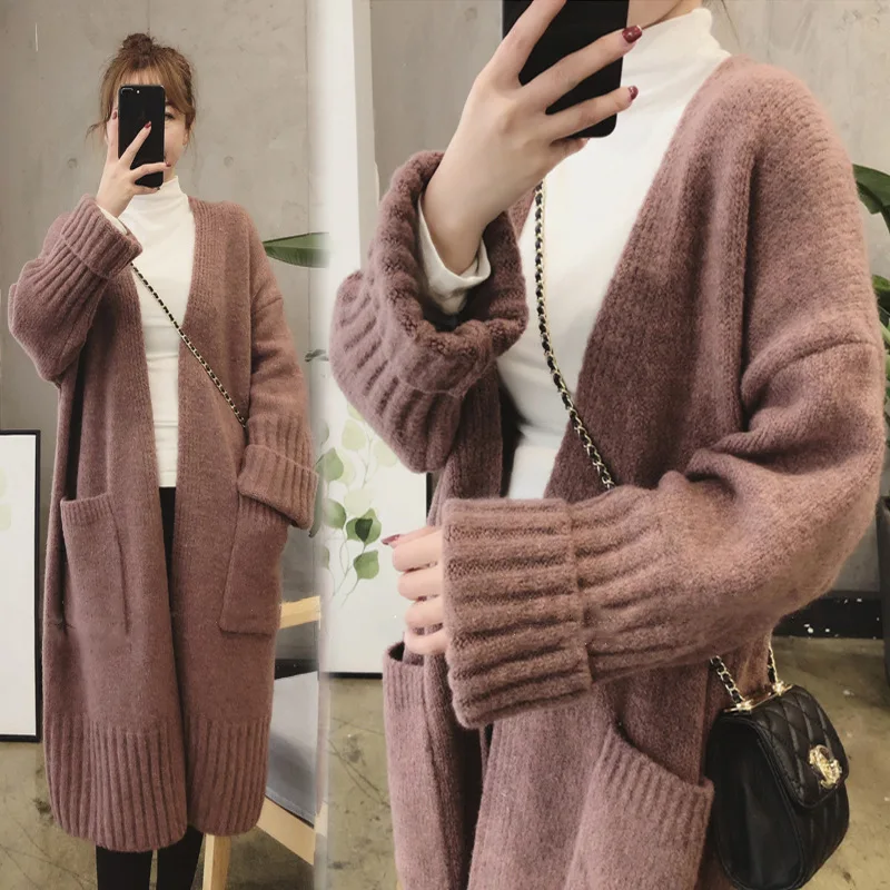 

Women's Spring Autumn 2023 Knitted Cardigan Top New Korean Long Sweater Coat Loose Knitwears Winter Clothes Female