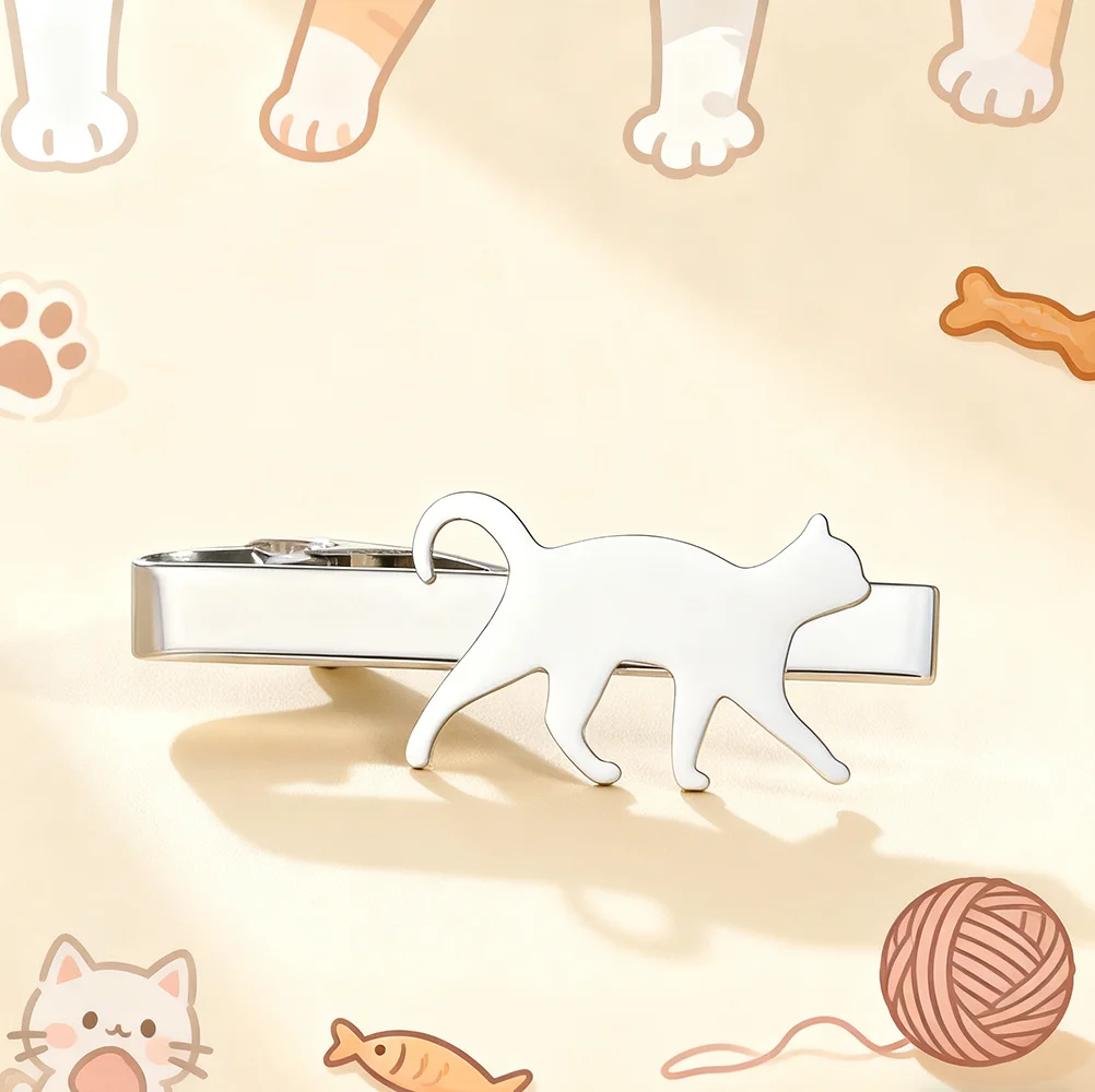 카자도르 웨이킹 캣 타이 클립 남녀공용 스테인리스 스틸 귀여운 동물 새끼 고양이 타이 핀 정장 액세서리 도매 생일 선물