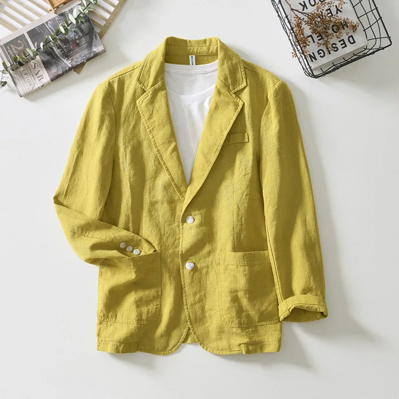 100% Linen Suit 20 Spring New Striped Casual Spring Summer Thin Linen Jackets for Men Clothing Loose Simple Streetwear Men FY803