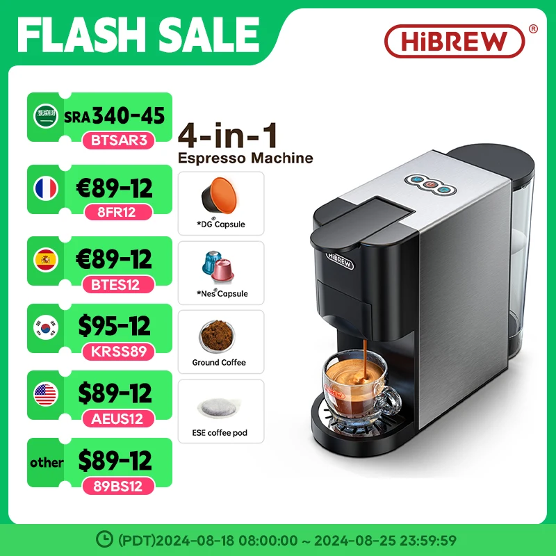 HiBREW Coffee Machine 4in1 Multiple Capsule Espresso Dolce Milk&Nespresso&ESE Pod&Powder Coffee Maker Stainless Metal Outook H3 espresso maker coffee maker
