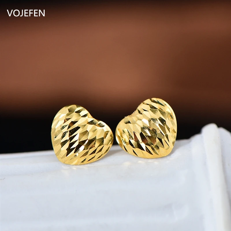 

VOJEFEN Genuine 18k Gold Heart Studs Earring Original AU750 Small Ear Piercing for Women Girls Wedding Jewellry Luxury Earrings