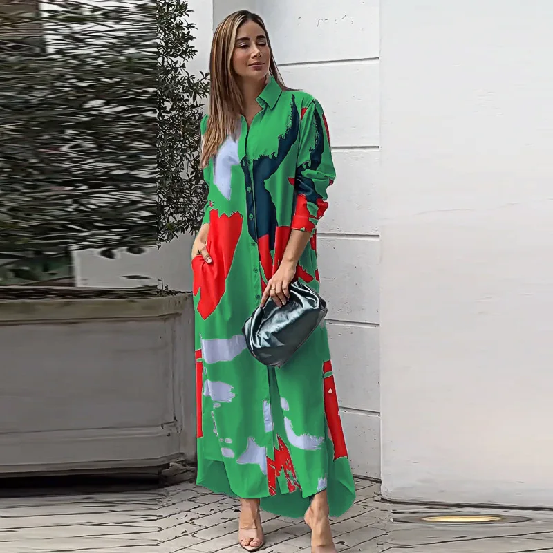 

Fashion Female Long Robe Women Autumn Vintage Long Sleeves Maxi Shirt Dress 2023 Casual Plaid Vestidos New Office Woman Dresses