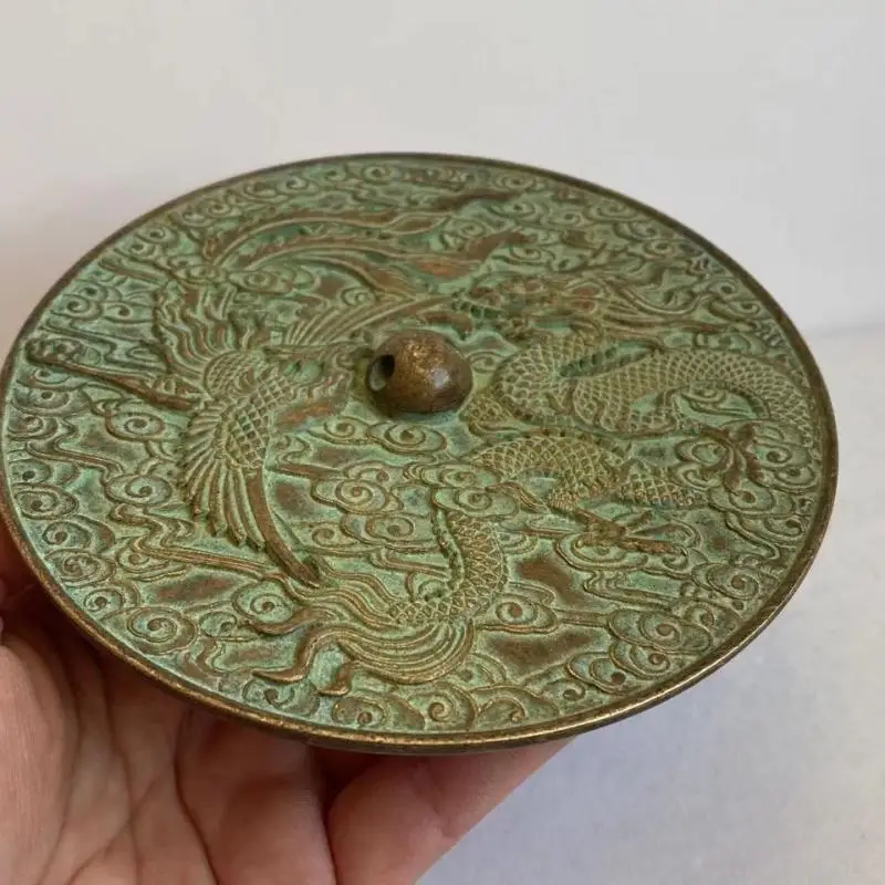5" Collect Old Chinese Bronze Dynasty Dragon Phoenix Round Copper Mirror Decor Room Decor Home Accessories 5