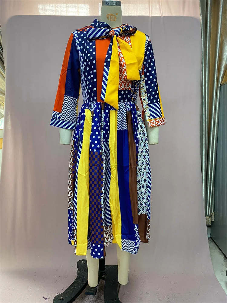 Wmstar Women Dress Summer Commute Elegant Bandage Female Clothing A-Line Tie Bow Neck Street Fashion Designer Slim Midi Dresses