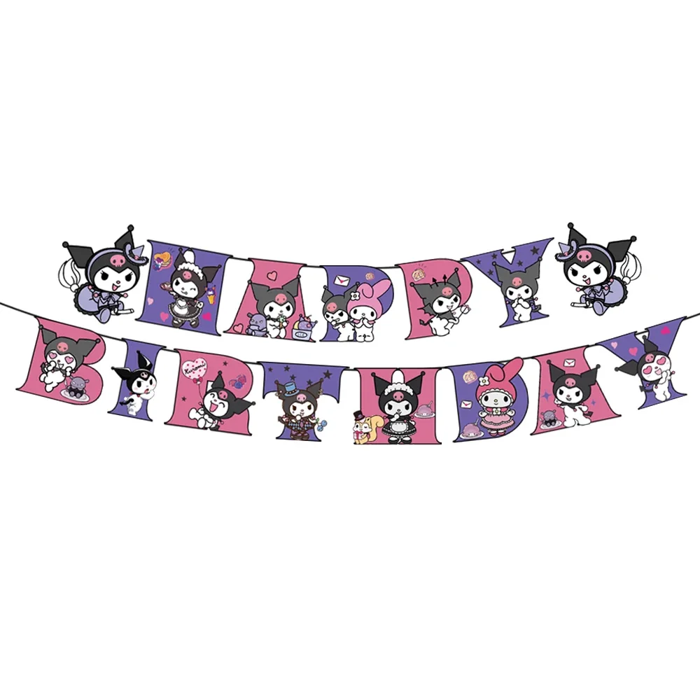 thumbnail image 1 of Lindo juego de vajilla desechable para fiesta de cumpleaños con temática de Kawali Kuromied, platos, servilletas y manteles para suministros de ducha para niños, 1 of 5