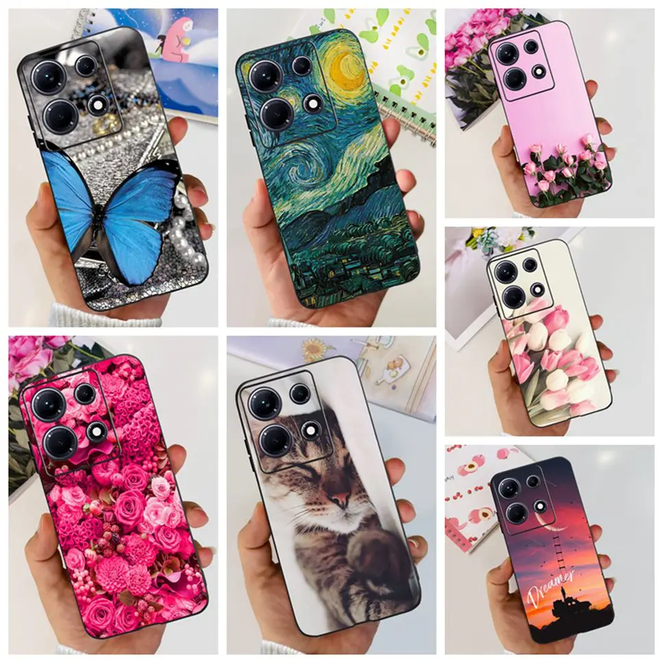 Fashion Cute Flowers Luxury Black Phone Case Back Cover