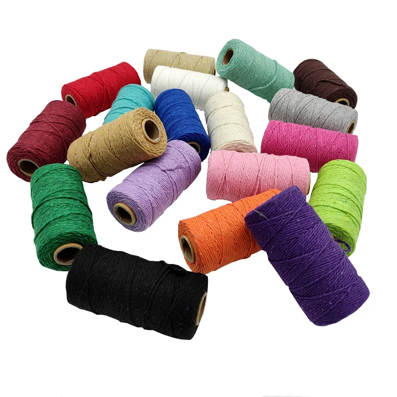 2mm 100M Cotton Macrame Cord Twine Rope String Handmade DIY Crafts Colorful Thread Cord Beige Twisted Home Textile Decoration cotton rope,macrame cord